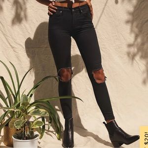 Free People High Rise Busted Black Distressed Skinny Jean